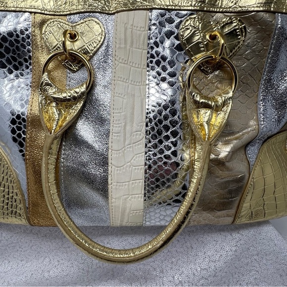 BEVERLY FELDMAN Shoulder Bag Satchel Gold / Silver Leather handbag - Picture 13 of 16